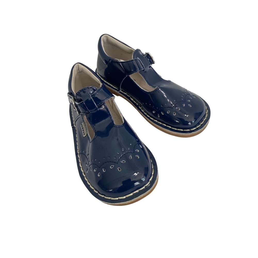L'Amour Mary Jane T-Strap Girls Size 11 Navy Blue Patent Brogue Dress Shoes